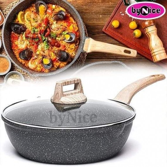 Deep Fry nonstick pan with lid - : Hot Chef Marble Coating Cookware BM 3-18 24cm