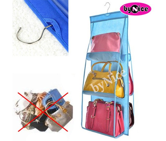 2-Pack Fabric Mesh 8-Pocket Hanging Handbag Purse Storage Organizer for  Closet, White 48