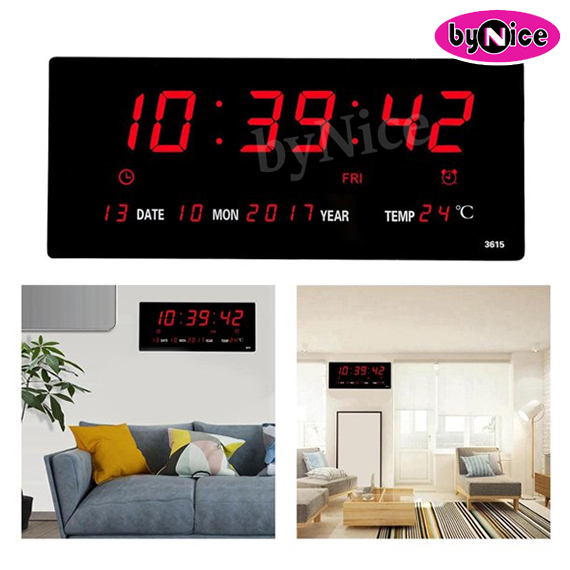 LED Number Clock Red 36.5x15.5cm